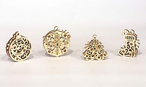 UGEARS 70043 U-Fidgets Happy New Gear Puzzle Pieces Set with 4 Models Anti-Stress 3D Puzzle Self Assembly Kit 4 Mini Miniature Model Mechanical UGears