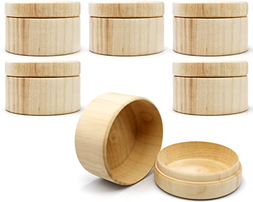 Mini Wooden Round Boxes with Lid 3''x2'' Set 6 pcs - Blank Storage Wood Craft Box Unpainted Unfinished DIY - Small Circle Boxes Crafts to Paint AEVVV