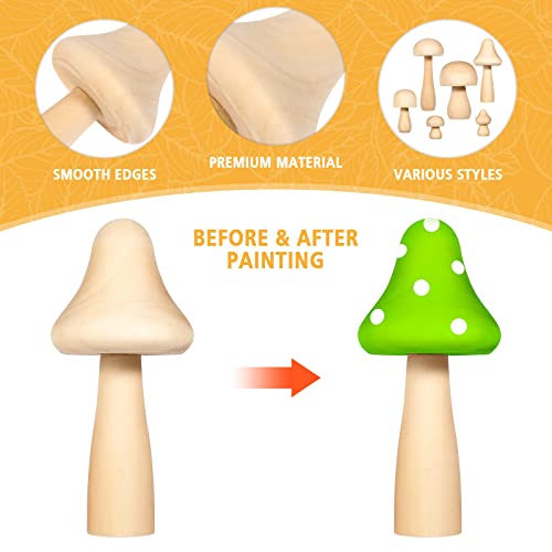 ARTIBETTER 6Pcs Wooden Mushroom Set Unfinished Mushrooms Unpainted Mushroom Figures for DIY Arts Crafts Projects ARTIBETTER
