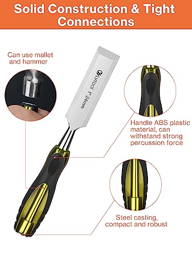 Lytool 5 Piece Wood Chisels Set, Wood Working Chisel Set for Woodworking, Carpentry, CR-V Steel Beveled Edge Blade, Wood Chisels for Woodcarving, Lytool