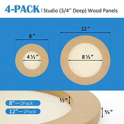 Unfinished Round Birch Wood Canvas Panels Kit, Falling in Art 4 Pack of 2 Sizes 8' and 12' Studio 3/4’’ Deep Cradle Boards for Pouring Art, Crafts, Falling in Art