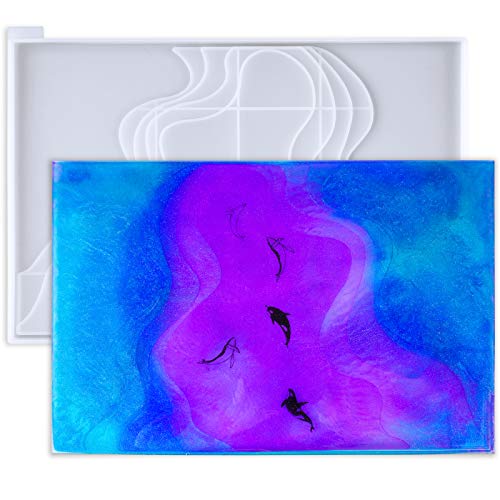 NiArt Epoxy Resin Silicone Mold Large 14.6"x9.8" Rectangle Serving Tray Mountain River Ocean Terracing Landscape Coaster DIY Art Casting Home Decor NiArt