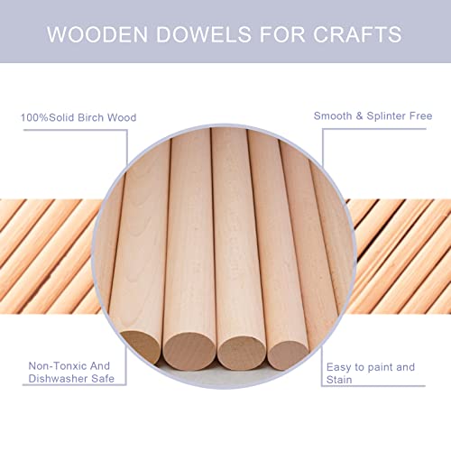 HOSSIAN Wooden Dowel Rods 20PCS Wood Sticks Wooden dowels for Crafts-Unfinished Round Hardwood Sticks HOSSIAN