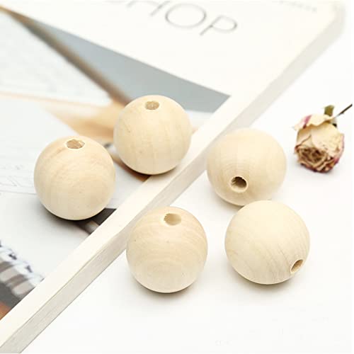 hesmartly 100Pcs 20mm Unfinished Wood Beads Round Wooden Spacer Beads Natural Wood Loose Beads hesmartly