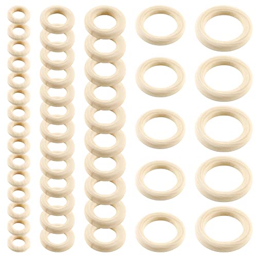Suiwotin 50pcs 5 Sizes Natural Wood Rings, Unfinished Solid Wooden Hoops, Smooth Wooden Rings for Craft, Jewelry Making, DIY Pendant Connectors suiwotin