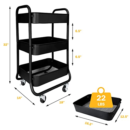 HOMESTEAD 3-Tier Rolling Cart - Heavy Duty Metal Rolling Cart, Lockable Casters, Multifunctional Storage Shelves - Great for Kitchen, Office, HOMESTEAD