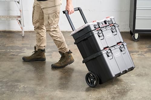 Keter Stack-n-Roll Mobile Tool Storage and Organization, 3 Piece Resin Modular Toolbox System Keter