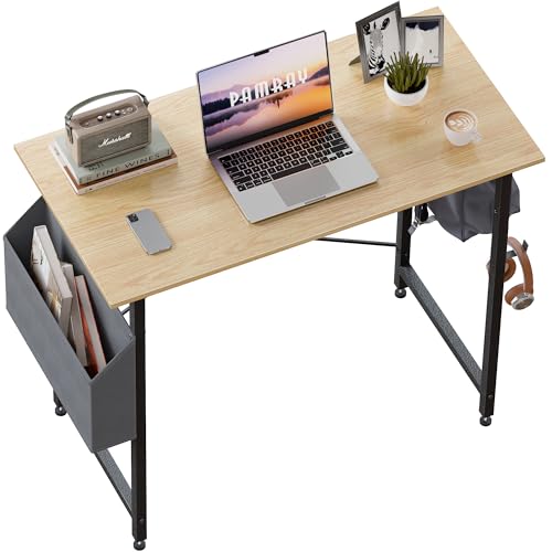Pamray 32 Inch Computer Desk for Small Spaces with Storage Bag, Home Office Work Desk with Headphone Hook, Small Office Desk Study Writing Table Pamray