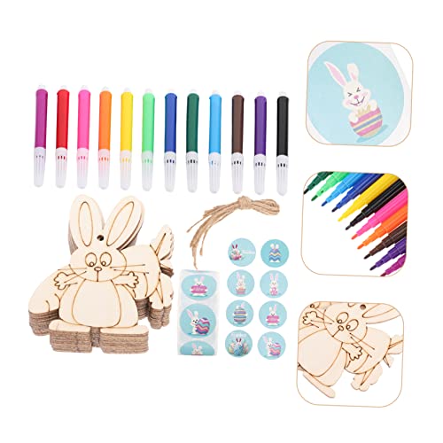 VILLCASE 1 Set Wooden Painting Toy Unfinished Wood Bunny Chips Easter Party Hanging Ornament Blank Wood Bunny Kid Crafts Easter Ornaments Watercolor VILLCASE
