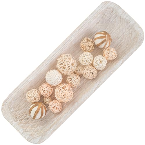 Hanobe Decorative Wood Dough Bowl: Wooden Centerpiece Table Decorations Natural Candle Holder Tray Decor Rustic Unfinished Hand Turned Trough Hanobe