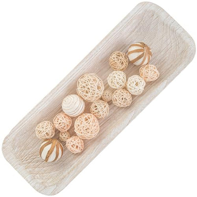 Hanobe Decorative Wood Dough Bowl: Wooden Centerpiece Table Decorations Natural Candle Holder Tray Decor Rustic Unfinished Hand Turned Trough