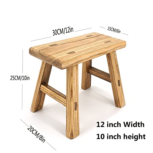 ANQILEE Handmade Solid Wood Stool Milking Stool 10" Height Wooden Step Stool Simple Wooden Viking Stool (12" Long 6" Wide) ANQILEE