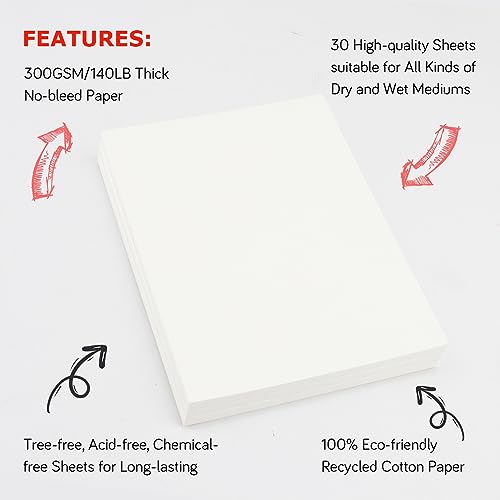 Watercolor Paper Bulk 140lb/300gsm 5x7 inches 30 Sheets Painting Paper Art Supplies for Adults Sketch Pad Water Color Paper Mixed Media Sketchbook OALCQ