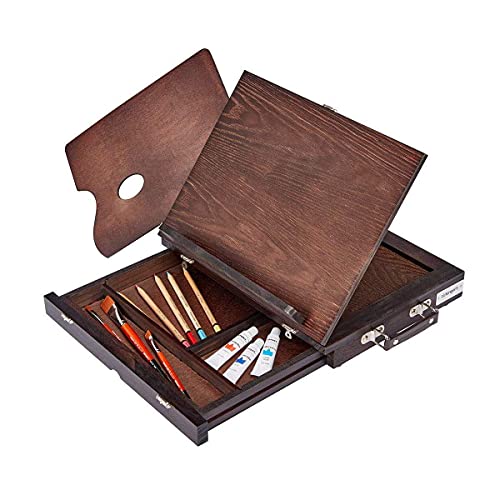 KINGART 706 Adjustable Wood Espresso Stained Desk Tabletop Easel with Storage Drawer and Paint Palette KINGART