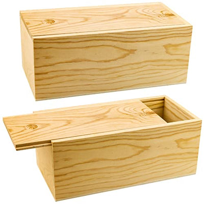 BILLIOTEAM 2 Pack Unfinished Wood Storage Box with Slide Lid,Blank Natural Wood Case Container for Christmas,Wedding,Party,Gift Jewelry Box,DIY