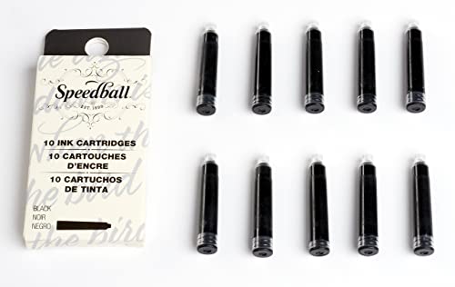 Speedball 002905 Fountain Pen Ink Cartridges Set - Cartridges for Speedball Fountain Pens -10 Black Cartridges Speedball