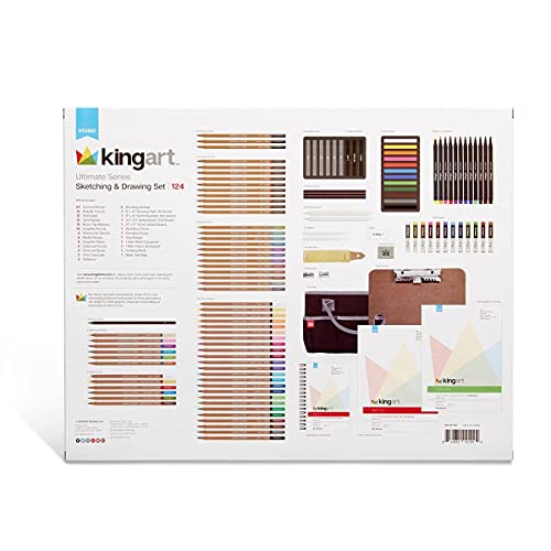KINGART 152 Ultimate Series 124 Pc. Pastel and Pencil Sketching & Drawing Art Set with Paper Pads, For All Skill Levels including Beginner/Student, KINGART