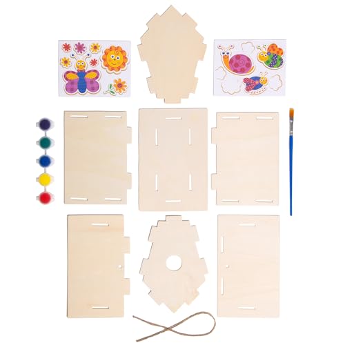 Neliblu 12 DIY Wooden Birdhouses - Kids Bulk Arts and Crafts Set, Crafts for Adults - with Unfinished Wood Birdhouse Kits, Paint Strips, Brushes and Neliblu