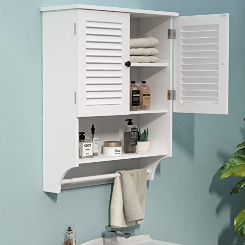 ChooChoo Medicine Cabinet with Towels Bar, 23.6" L x8.9 W x29.3 H MDF Material Bathroom Wall Cabinet, 2 Doors Over The Toilet Space Saver Storage ChooChoo