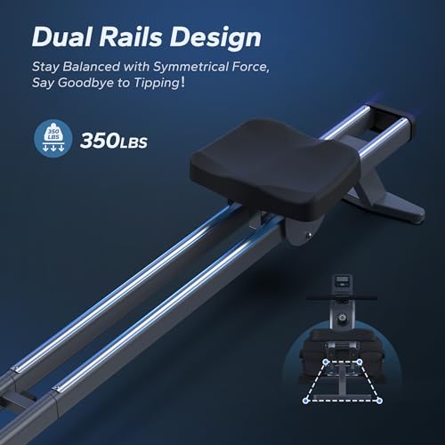 Merach Rowing Machine, Magnetic Rower Machine for Home, 16 Levels of Quiet Resistance, Dual Slide Rail with Max 350lb Weight Capacity, App Compatible MERACH