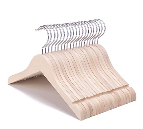Nature Smile 20 Pack Unfinished/Natural Kids Baby Children Toddler Wooden Shirt Dress Coat Hangers with No Painting - 360°Stronger Anti-Rust Chrome Nature Smile