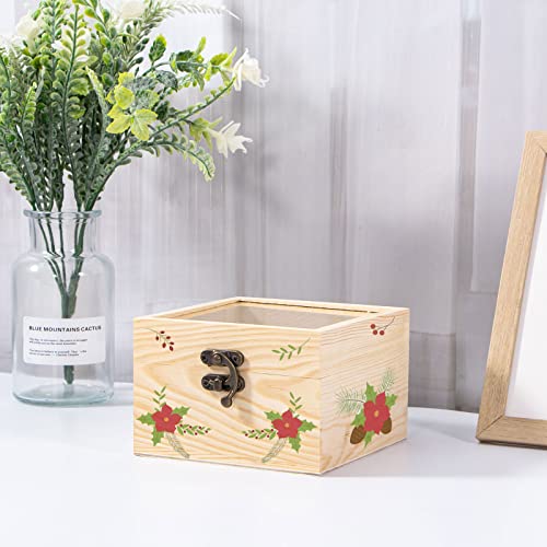 Useekoo 2Pcs Small Wooden Box with Hinged Lid, 4.7'' x 4.7'' x 3.1'' Unfinished Wood Box with Glass Lid, Small Wooden Jewelry Box for Gift, Home Useekoo