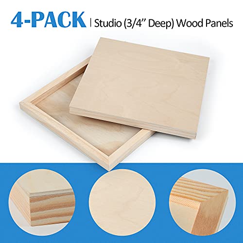 Falling in Art Unfinished Birch Wood Canvas Panels Kit, Falling in Art 4 Pack of 10x10’’ Studio 3/4’’ Deep Cradle Boards for Pouring Art, Crafts, Falling in Art