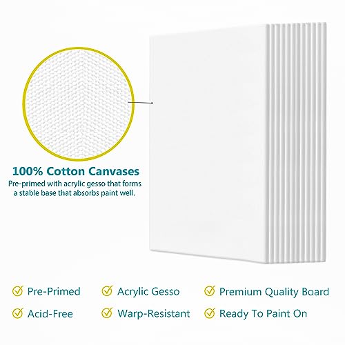 KEFF Canvases for Painting - 8x10 12 Pack Art Paint Canvas Panels Set Boards - 100% Cotton Primed Painting Supplies for Acrylic, Oil, Tempera & KEFF