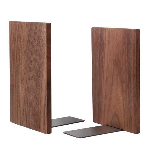 Muso Wood Handmade Walnut Book Ends, Non-Skid Bookends for Shelves, Large Sturdy Book Ends for Heavy Books, Decorative Book Shelf (1 Pair) muso wood