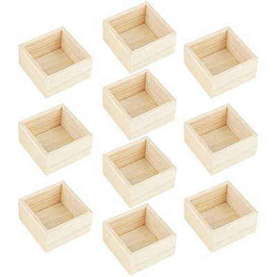 Aodaer 10 Pieces Wooden Box Unfinished Small Platane Wood Box 4 x 4 x 2.2 Inch Rustic Treasure Box Decorative Craft Organizer Storage Box for Crafts,
