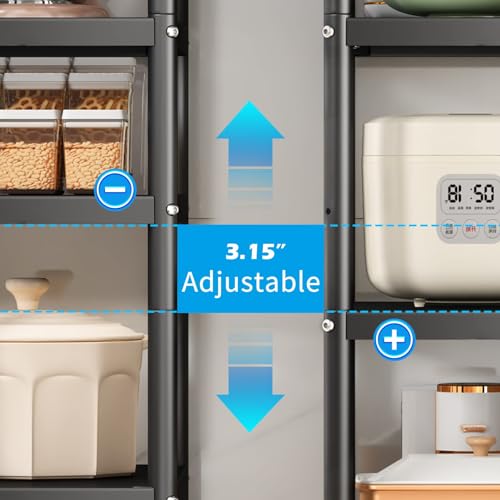 PXRACK 5-Tier Kitchen Storage Shelves, Adjustable Metal Shelves for Storage Pantry Shelves with Rolling Wheels, Storage Rack Shelving Unit Organizer PXRACK