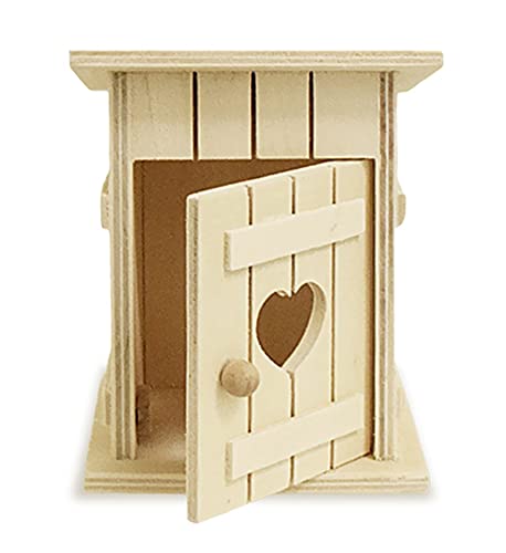 Multicraft Miniature Wood Old Fashioned Outhouse for Dollhouses, Displays, Crafting, & DIY - 3.25 x 4 Inches,Brown,Medium Multicraft