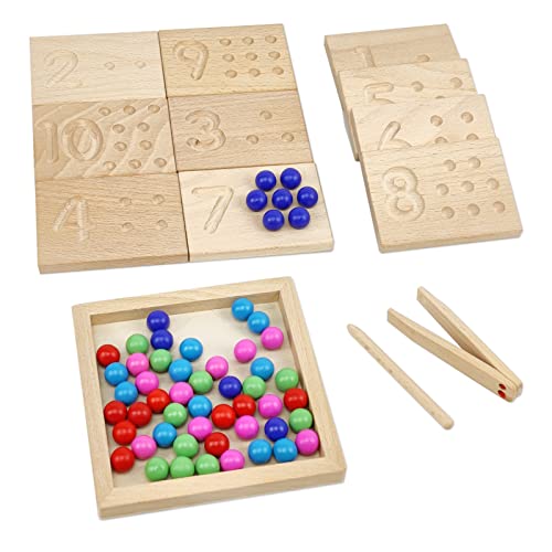 Wooden Number Tracing Board Set, Toddler Montessori Math Beads Counting Toy, Preschool Learning and Educational Math Game for Kids BBtinker