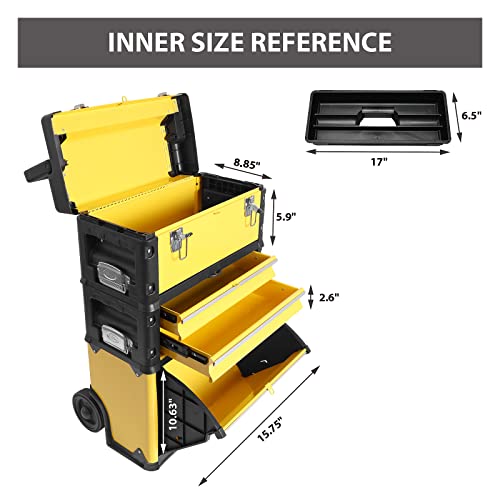 BIG RED Stackable Portable Metal Tool box Organizer with Wheels and 2 Drawers, Rolling Upright Trolley Tool Chest for Garage or BIG RED