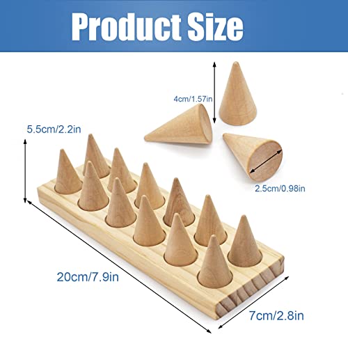 LIOUCBD 12 Fingers Wood Ring Display Stand Cone Ring Holders, Jewelry Display Holder Showcase, Ring Bracelet Organizer for Girls Women Jewelry LIOUCBD