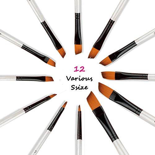 Artist Paint Brushes Set, 12pcs Professional Angular Paintbrushes for Acrylic Watercolor Oil Painting, Face Body Nail Art, Crafts, Canvas, Rock, Auhoahsil