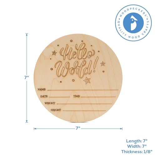 Hello World Newborn Sign 7-inch, Pack of 2 Birth Announcement Sign for Hospital, Wood Baby Name Signs for Nursery, by Woodpeckers Woodpeckers