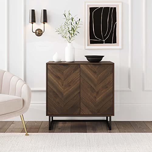 Nathan James Accent Modern Free Standing Buffet Sideboard Hallway, Entryway, Dining Living Room, 1 Storage Cabinet, Enloe - Walnut/Black Nathan James
