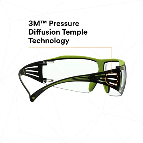 3M Safety Glasses, SecureFit 400X, ANSI Z87, Anti-Fog Anti-Scratch Clear Lens, Green and Black Frame, Brow Guard, Lightweight, Soft Nose Bridge and 3M SecureFit