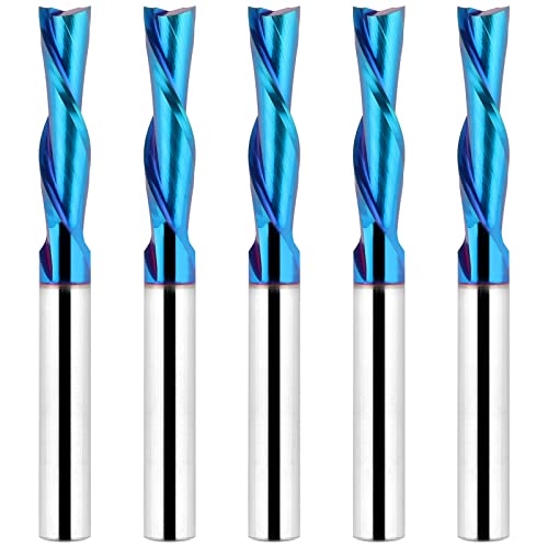 EANOSIC 5PCS Downcut Spiral Router Bits 1/4 inch Shank, 1/4 inch Cutting Diameter Solid Carbide with Nano Blue Coating CNC Router Bits End Mill for EANOSIC
