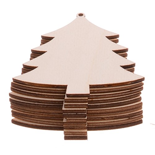 Christmas Wooden Crafts Hanging Ornaments Christmas Tree Decoration Unfinished Wood Cutouts for DIY Blank Slices to Paint (10PCs Christmas Tree YEEQIN