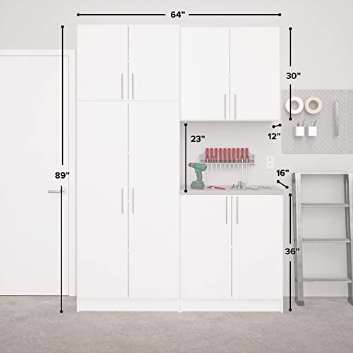Prepac Elite Functional 4-Piece Garage Cabinets and Storage System Set F, Simplistic Garage Closet Shop Cabinets 16" D x 64" W x 89" H, White, Prepac