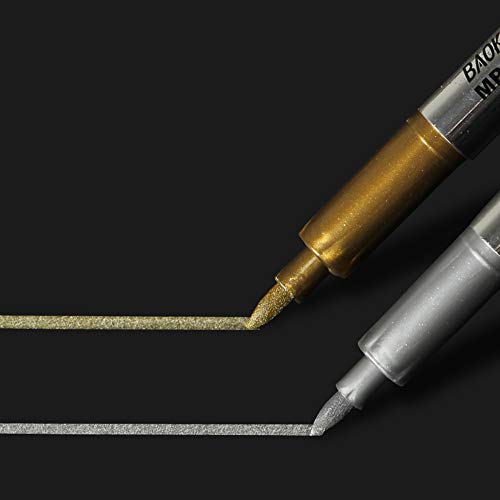 MYARTOOL Metallic Marker Pens, Gold and Silver Metallic Permanent Markers for Artist Illustration, Crafts, Gift Card Making, Scrapbooking, Fabric, MYARTOOL