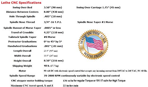 Sherline 4000C-CNC 3.5" X 8" CNC Lathe (INCH) +"C" Package (Intended for Computerized CNC) Computerized Sherline CNC control (Windows OS)