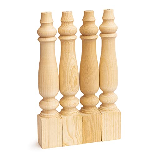 decorluxes Unfinished Farmhouse Bench Legs Dining Table, Coffee Table Rustic Turned Style Leg - Set of 4 - Dimensions: 2.16" x 14"- Easy to Paint (14 decorluxes
