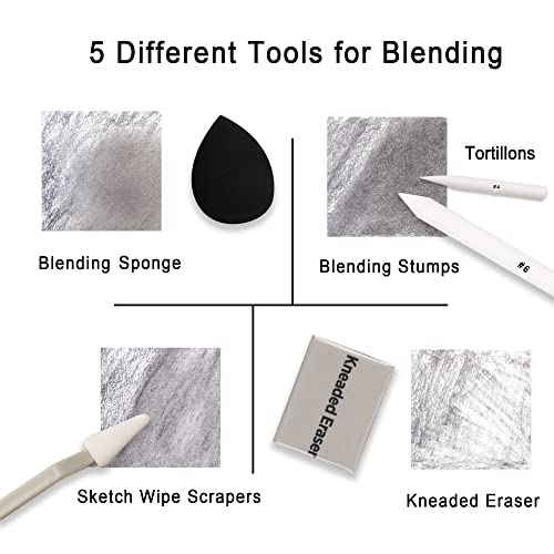 HIFORNY 38 PCS Sketch Drawing Tools - Blending Stumps and Tortillions Set Blending Tools with Art Sketch Wipe Scrapers,Rub Sponge,Kneaded Eraser and HIFORNY