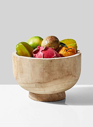 Serene Spaces Living 11" Paulownia Wood Round Bowl, Handmade Wooden Decorative Bowl Fruit Basket for Décor, Parties, Wedding Centerpiece, Floral Serene Spaces Living