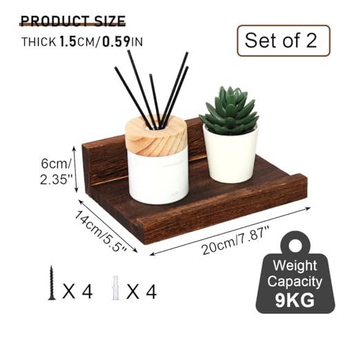 Z metnal Mini Floating Shelves, Small Natural Wooden Display Wall Shelf for Picture Ledge, Pawlownia, Wall Mounted, 8 x 5.5inch, 2 Pack Z metnal