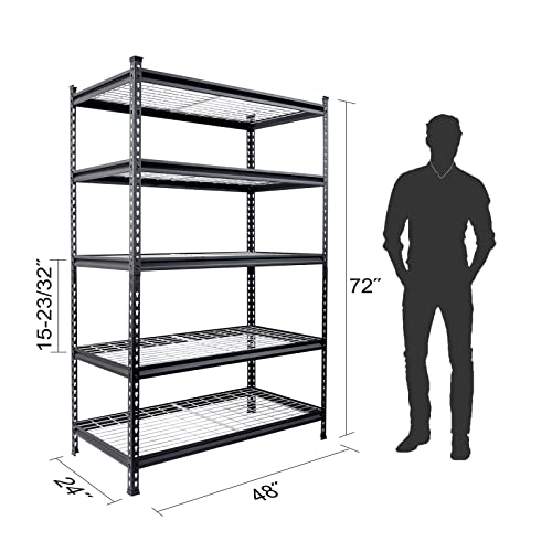 WORKPRO 5-Tier Metal Shelving Unit, 48”W x 24”D x 72”H, Heavy Duty Adjustable Storage Rack, 4000 lbs Load Capacity (Total), for Garage, Basement, WORKPRO
