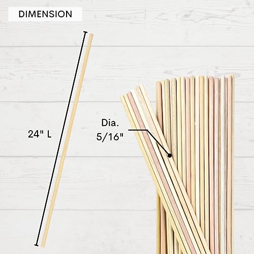 ILOT Wooden Dowel Rods 5/16 x 24 Inch Round Unfinished Hardwood Craft Sticks for DIY Lollipops Cake Support, 50 Pieces ILOT